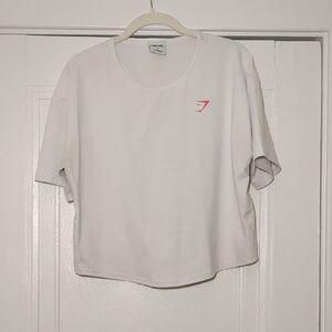 Gymshark White Cropped Tee with Coral Logo